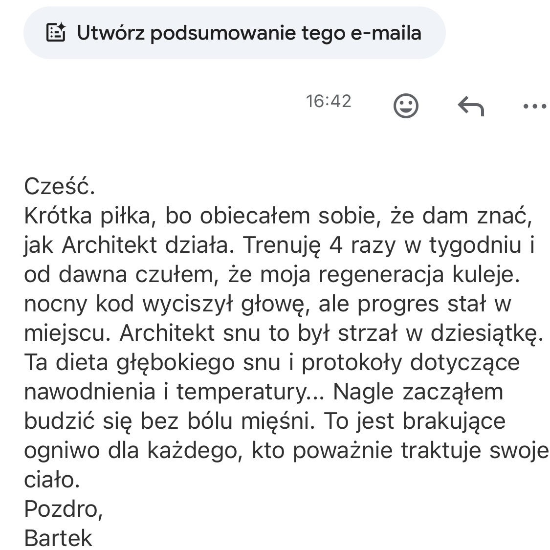 Screenshot opinii od Bartka