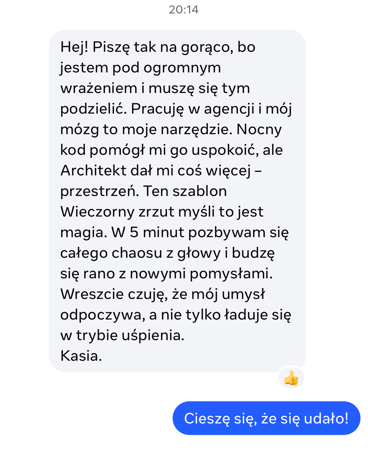 Screenshot opinii od Kasi
